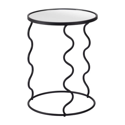 24" Black Mirrored Glass and Steel Round Abstract End Table