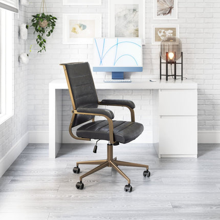 Black and Bronze Adjustable Height Faux Leather Swivel Rolling Office Chair