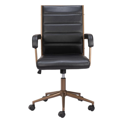 Black and Bronze Adjustable Height Faux Leather Swivel Rolling Office Chair