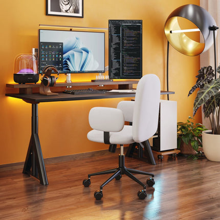 Beige and Black Adjustable Height Swivel Rolling Office Chair
