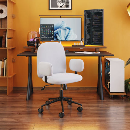 Beige and Black Adjustable Height Swivel Rolling Office Chair