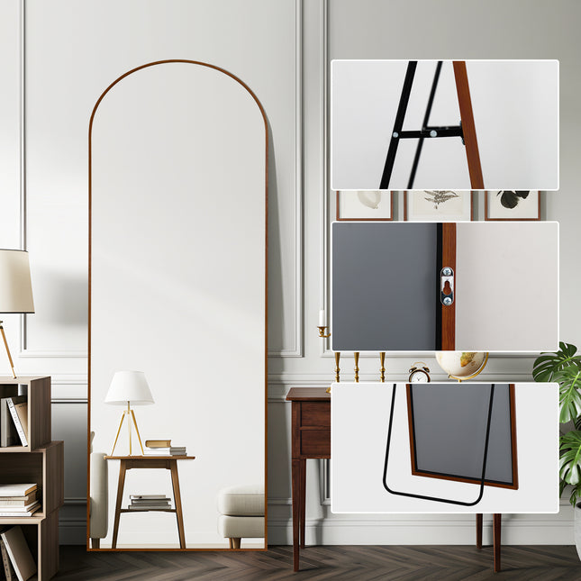 161 X 52 Cm Walnut Wood Appearance Arched Mirror with Aluminum Frame, Versatile Full-Length Makeup Mirror