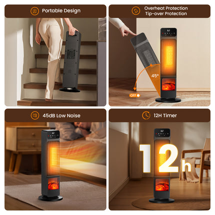 Heating & Cooling Tower Fan Heater with remote control, Portable Electric Fireplace Heater