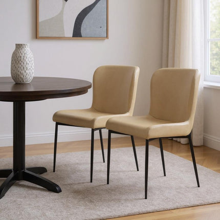 Set of Two Sand Faux Leather Dining Side Chairs