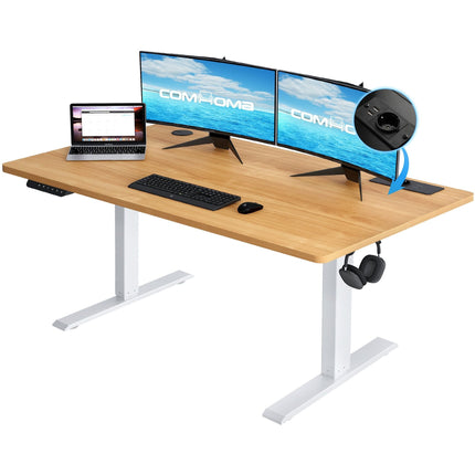 Electric Sit-Stand Desk 160 x 70, Height-Adjustable Table with 2 Memory Settings for Office and Bedroom