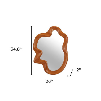 35" Brown Solid Wood Abstract Geometric Framed Accent Mirror