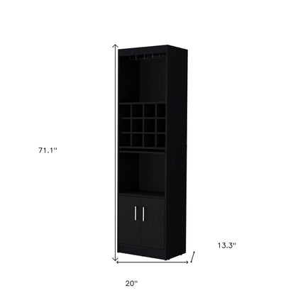 71" Black Wood Bar Cabinet With Two Doors