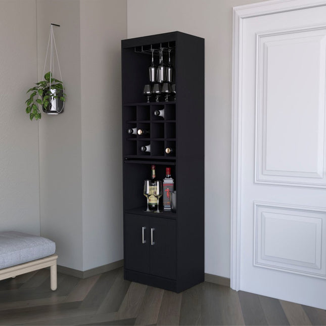 71" Black Wood Bar Cabinet With Two Doors