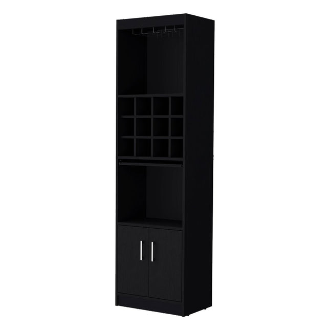71" Black Wood Bar Cabinet With Two Doors