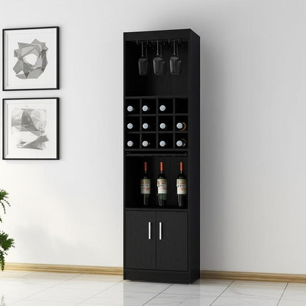 71" Black Wood Bar Cabinet With Two Doors