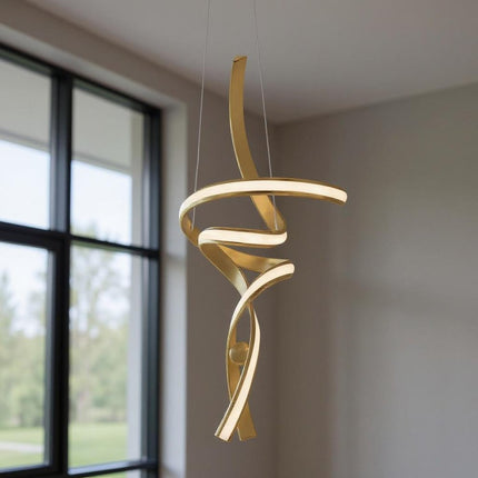 Gold Two Light Metal LED Dimmable Chandelier
