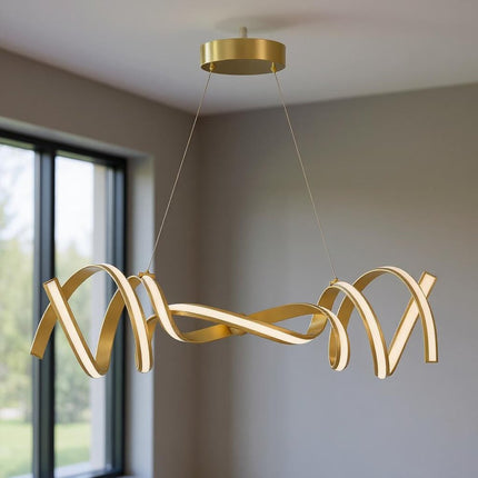Gold Two Light Metal LED Dimmable Chandelier