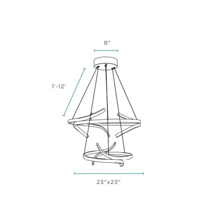 Silver Two Light Metal LED Dimmable Smart Enabled Chandelier