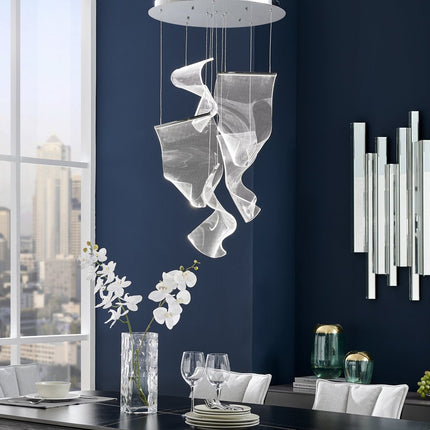 Silver And Clear Five Light Metal LED Dimmable Chandelier With Clear Shades