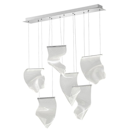 Silver And Clear Six Light Metal LED Dimmable Chandelier With Clear Shades
