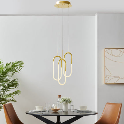 Gold Three Light Metal LED Dimmable Smart Enabled Chandelier