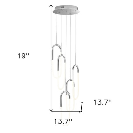 Silver Five Light Metal LED Dimmable Smart Enabled Chandelier