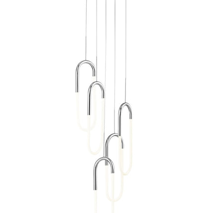 Silver Five Light Metal LED Dimmable Smart Enabled Chandelier
