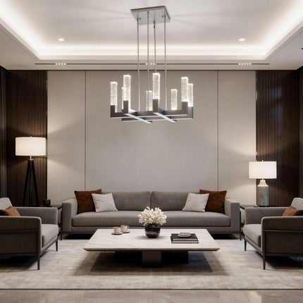 Silver Candle Style Eight Light Metal Dimmable Chandelier With Clear Shades