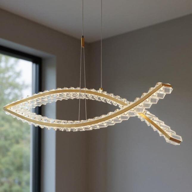 Gold And Clear Two Light Crystal LED Chandelier