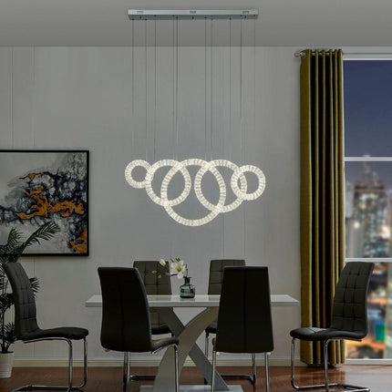 Silver And Clear Geometric Five Light Crystal LED Dimmable Chandelier
