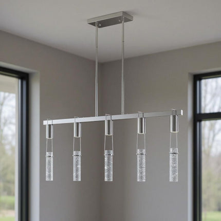 Silver And Clear Five Light Metal Dimmable Smart Enabled Chandelier With Clear Shades