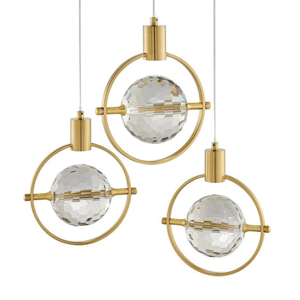 Gold And Clear Geometric Three Light Metal Dimmable Chandelier With Clear Shades