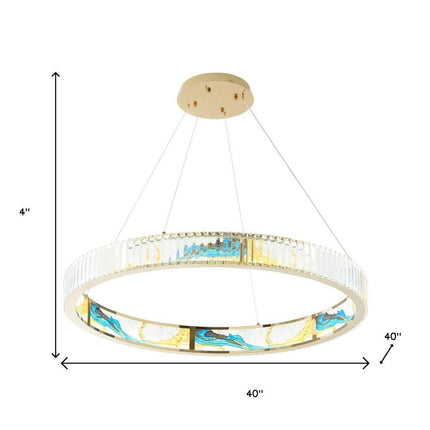 Gold Clear And Blue Geometric Crystal LED Chandelier