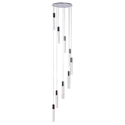 Silver And Clear Nine Light Metal Dimmable Chandelier With Clear Shades