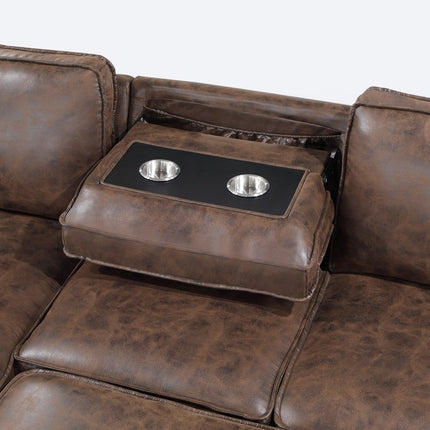 92" Dark Brown Upholstered Sleeper USB Sleeper Sofa Chaise With Toss Pillow