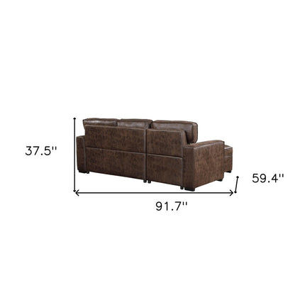 92" Dark Brown Upholstered Sleeper USB Sleeper Sofa Chaise With Toss Pillow