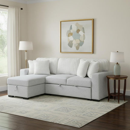 92" Gray And White Fabric Sleeper USB Sleeper Sofa With Toss Pillow