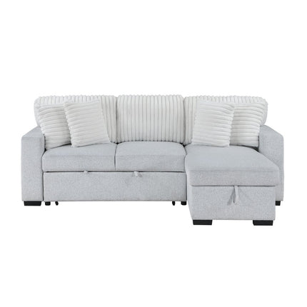 92" Gray And White Fabric Sleeper USB Sleeper Sofa With Toss Pillow