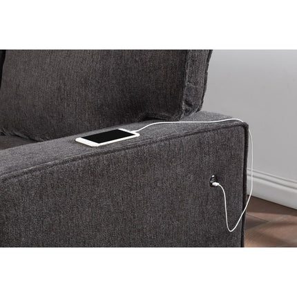 92" Dark Gray Upholstered Sleeper USB Sleeper Sofa With Toss Pillow