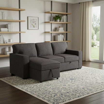 92" Dark Gray Upholstered Sleeper USB Sleeper Sofa With Toss Pillow