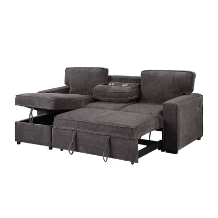 92" Dark Gray Upholstered Sleeper USB Sleeper Sofa With Toss Pillow