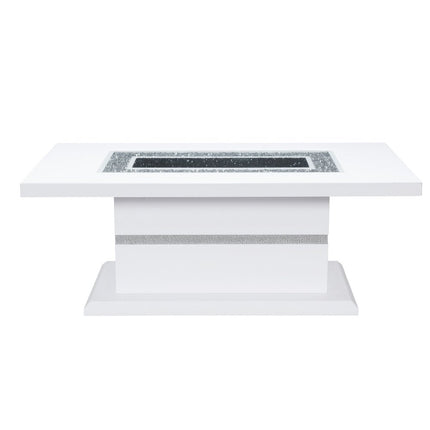 52" White Wood And Faux Crystal Pedestal Coffee Table