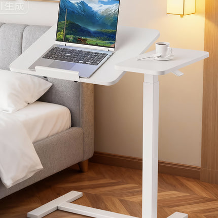 Adjustable Height Bed Tray Table & Tilting Laptop Desk - Heavy-Duty Metal Portable Bedside Workstation