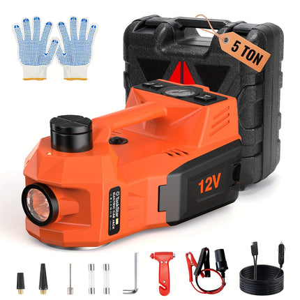 Heavy-Duty 12V 2267.96KG/5-Ton Hydraulic Jack with 150PSI Air Compressor & LED System,