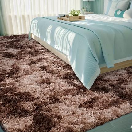 A Tie-Dye Coffee-Colored Plush Rug - a Rectangular Mat Designed for The Living Room, Bedroom