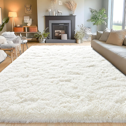 One Piece of Solid Color Minimalist Morandi Off-White Series Plush Fluffy Rug Designed