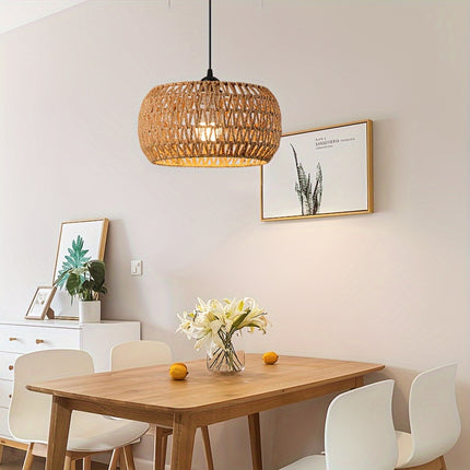 Handcrafted Rattan Pendant Light Fixture Traditional Polished Metal Semi-Flush Mount Ceiling Lighting