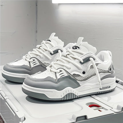 Men's Colorblock Cute Skate Sneakers with Thick PVC Sole & Cushioning - Lightweight Low-Top Lace-Up Sport Shoes