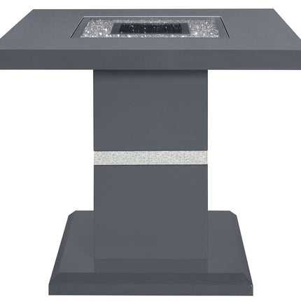 24" Dark Gray and Silver Faux Crystals Glass and Wood Square Pedestal End Table