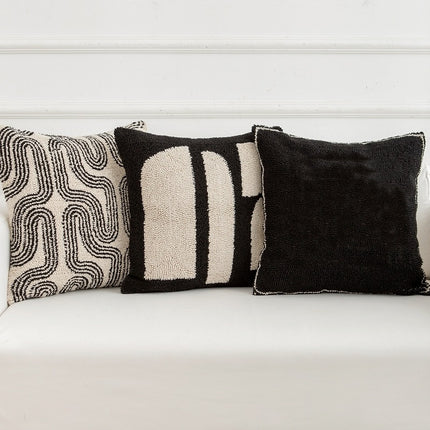 Canvas Tufted Embroidered Bedside Black And White Pillowcase