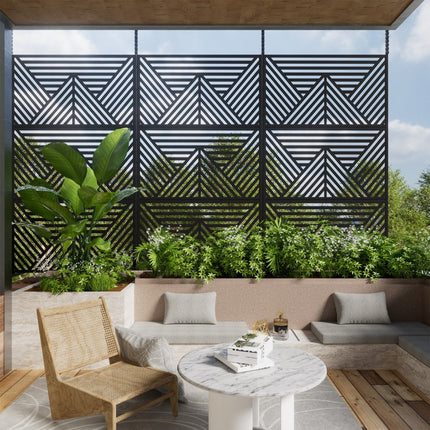 72" Black Steel Three Panel Screen Room Divider