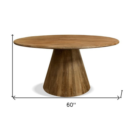 60" Natural Rounded Solid Wood Pedestal Base Dining Table