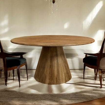 60" Natural Rounded Solid Wood Pedestal Base Dining Table