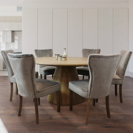 60" Natural Rounded Solid Wood Pedestal Base Dining Table
