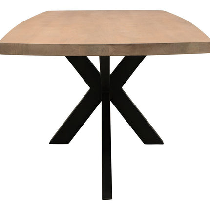 82" Natural And Black Solid Wood And Iron Pedestal Base Dining Table